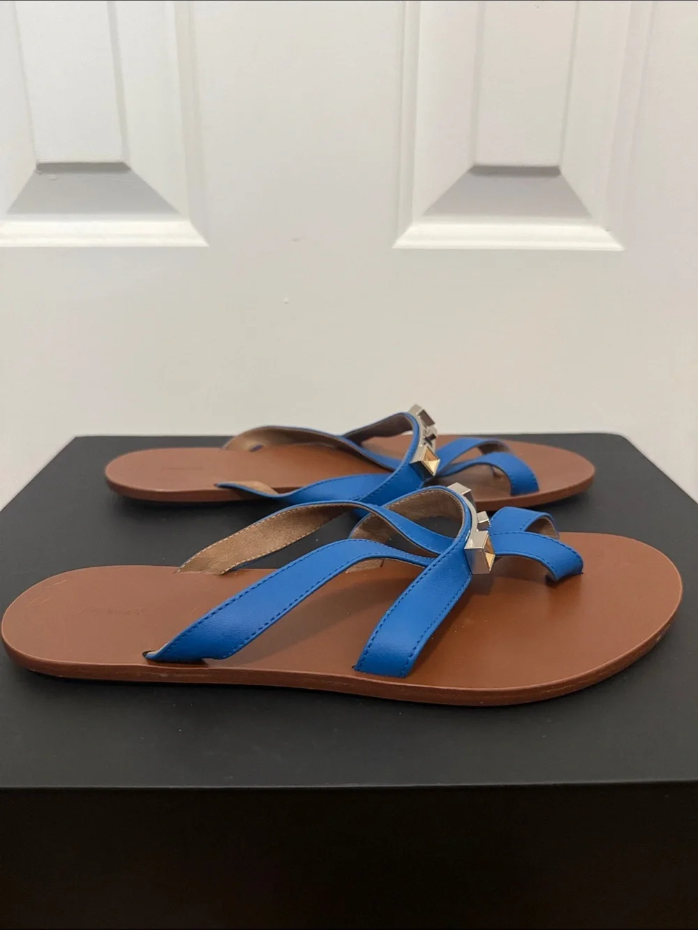 Proenza Schouler Blue Leather Crisscross w/ Toe Ring Slide Sandals - Women's